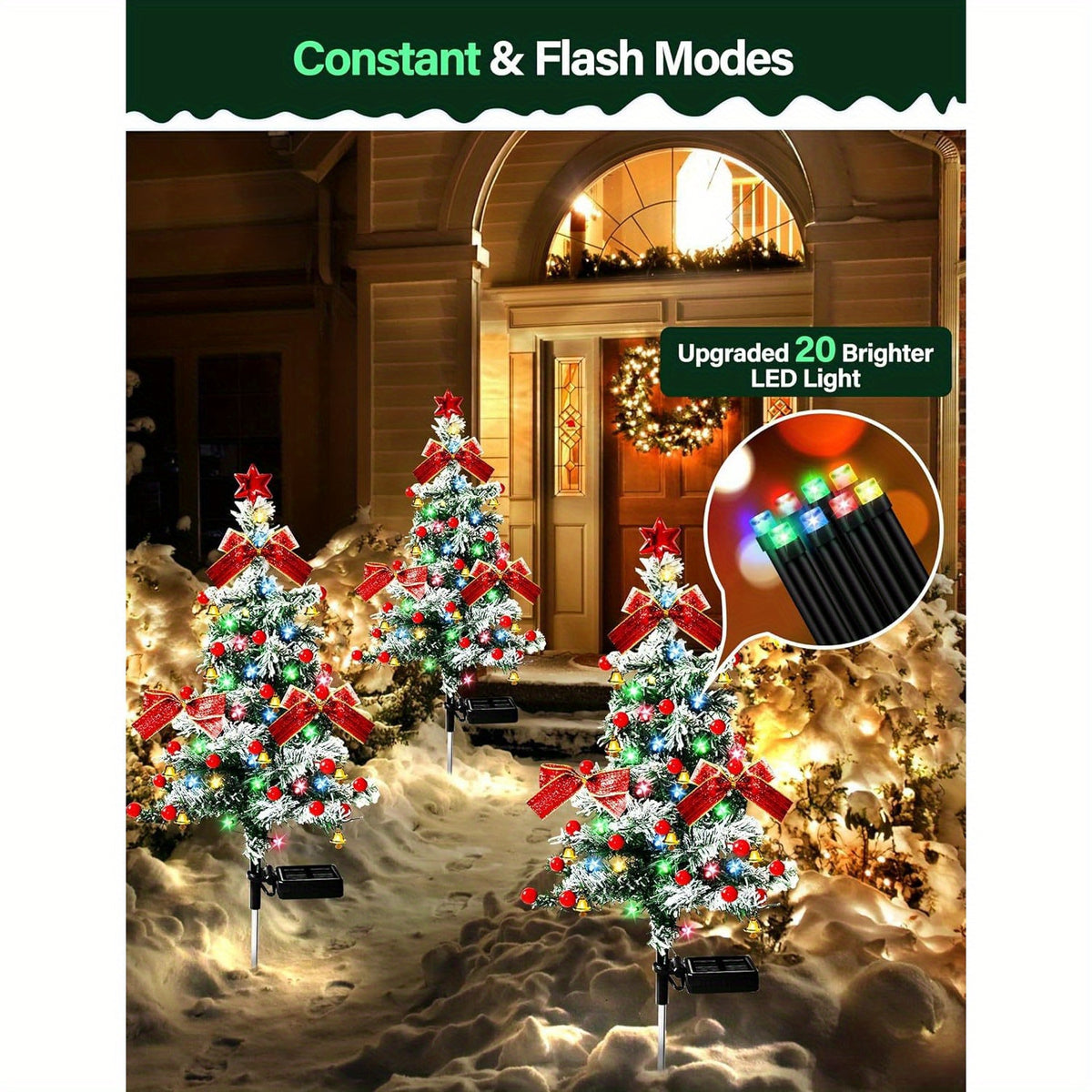 Christmas Cedar Tree Solar Lights, Two-Piece Decorative Tree-Style Night Light Set for Coordinated Seasonal Displays and Festive Holiday Home Accents