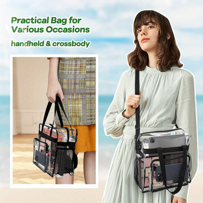 Clear Lunch Bag with Shoulder Strap and Handle, Transparent PVC Snack Tote for Women and Men, Everyday Work Lunch Carry and Sporting Event Planning