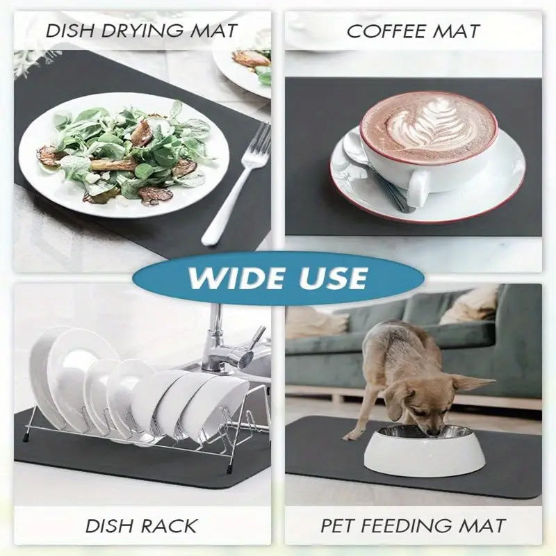 Dish Drying Pad in Grey or Blue, Kitchen Counter Mat with Listed Rubber Backing and Single or Four-Piece Pack Choices for Daily Cleanup