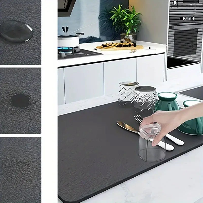 Dish Drying Pad in Grey or Blue, Kitchen Counter Mat with Listed Rubber Backing and Single or Four-Piece Pack Choices for Daily Cleanup