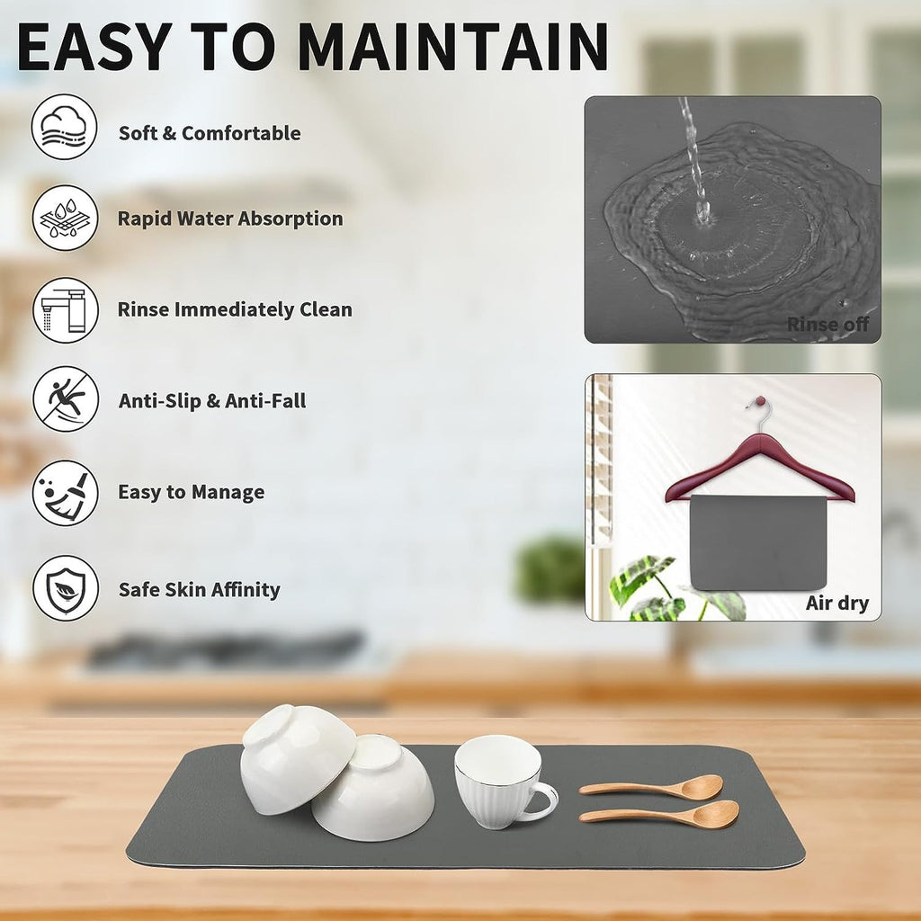 Dish Drying Pad in Grey or Blue, Kitchen Counter Mat with Listed Rubber Backing and Single or Four-Piece Pack Choices for Daily Cleanup