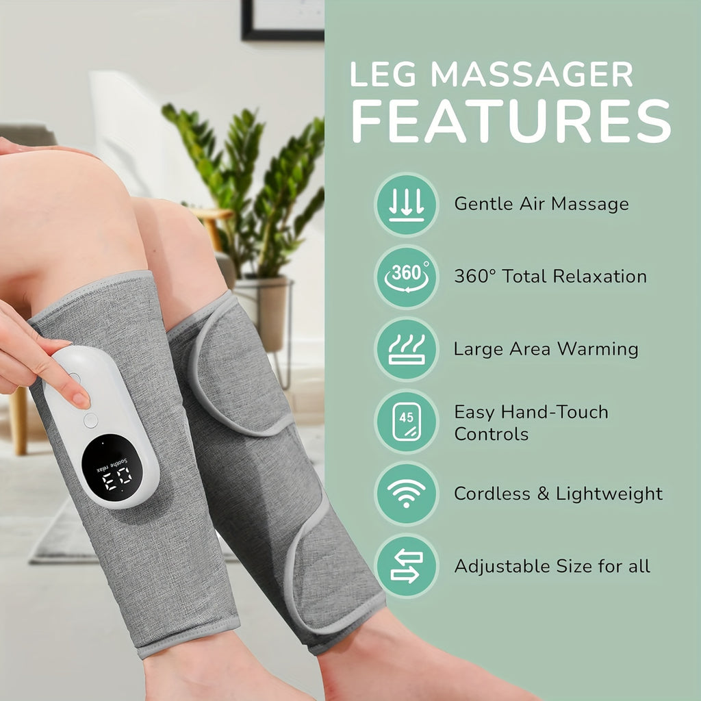 Single Gray Rechargeable Leg Massager with Listed Air Pressure and Automatic Kneading Wording, One-Piece Electric Device for Adult Personal Care Routines