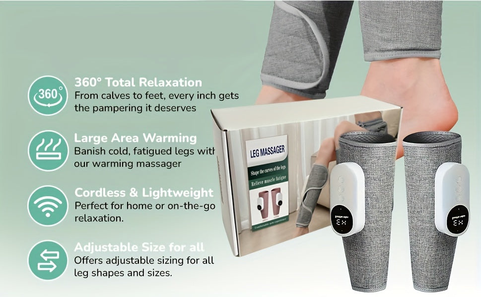 Single Gray Rechargeable Leg Massager with Listed Air Pressure and Automatic Kneading Wording, One-Piece Electric Device for Adult Personal Care Routines