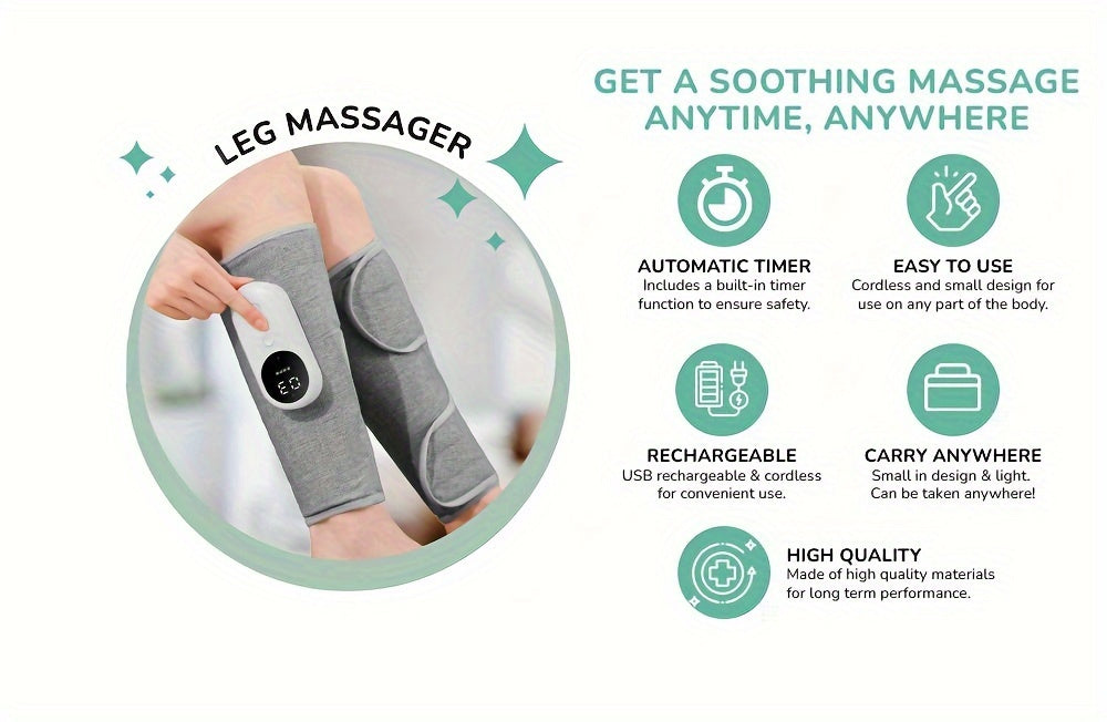 Single Gray Rechargeable Leg Massager with Listed Air Pressure and Automatic Kneading Wording, One-Piece Electric Device for Adult Personal Care Routines