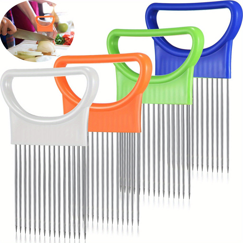 Onion Slicing Holder for Vegetable and Tomato Preparation, Kitchen Cutting Accessory with Blue, White, Green, Orange and Quantity Label Options
