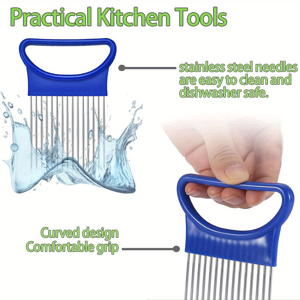 Onion Slicing Holder for Vegetable and Tomato Preparation, Kitchen Cutting Accessory with Blue, White, Green, Orange and Quantity Label Options