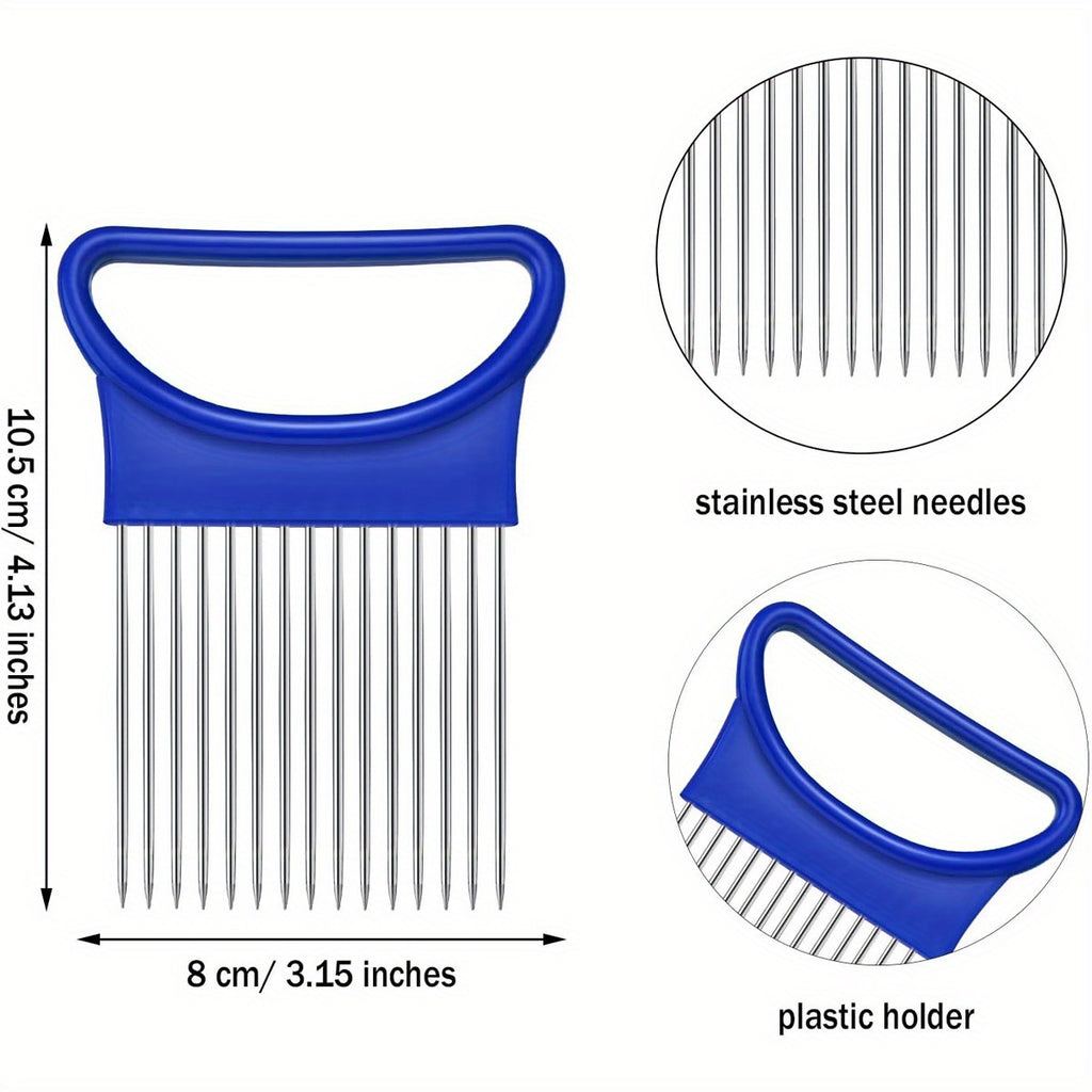 Onion Slicing Holder for Vegetable and Tomato Preparation, Kitchen Cutting Accessory with Blue, White, Green, Orange and Quantity Label Options