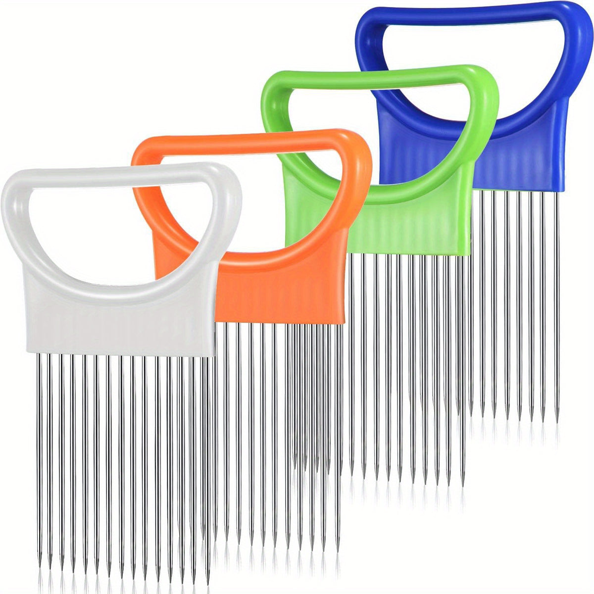 Onion Slicing Holder for Vegetable and Tomato Preparation, Kitchen Cutting Accessory with Blue, White, Green, Orange and Quantity Label Options