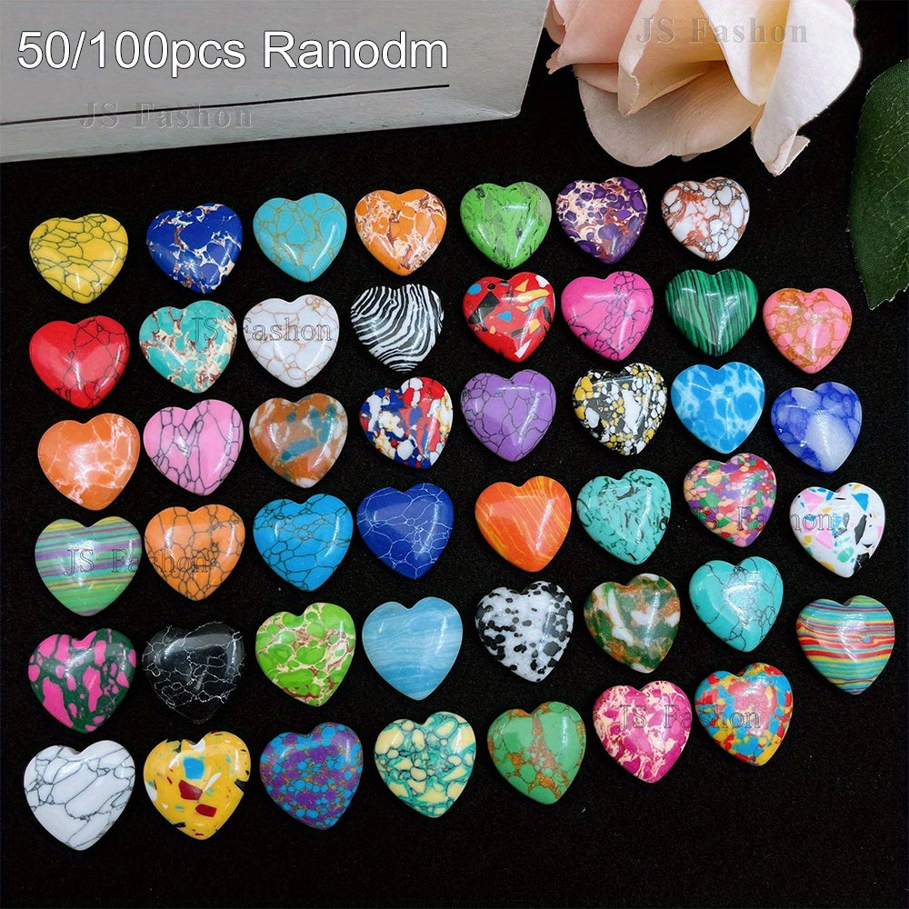 Heart-Shaped Craft Stones in Random Mixed Colors, 50 or 100-Piece Assortments for DIY Jewelry Designs, Decorative Projects and Valentine's Day Handmade Gifts
