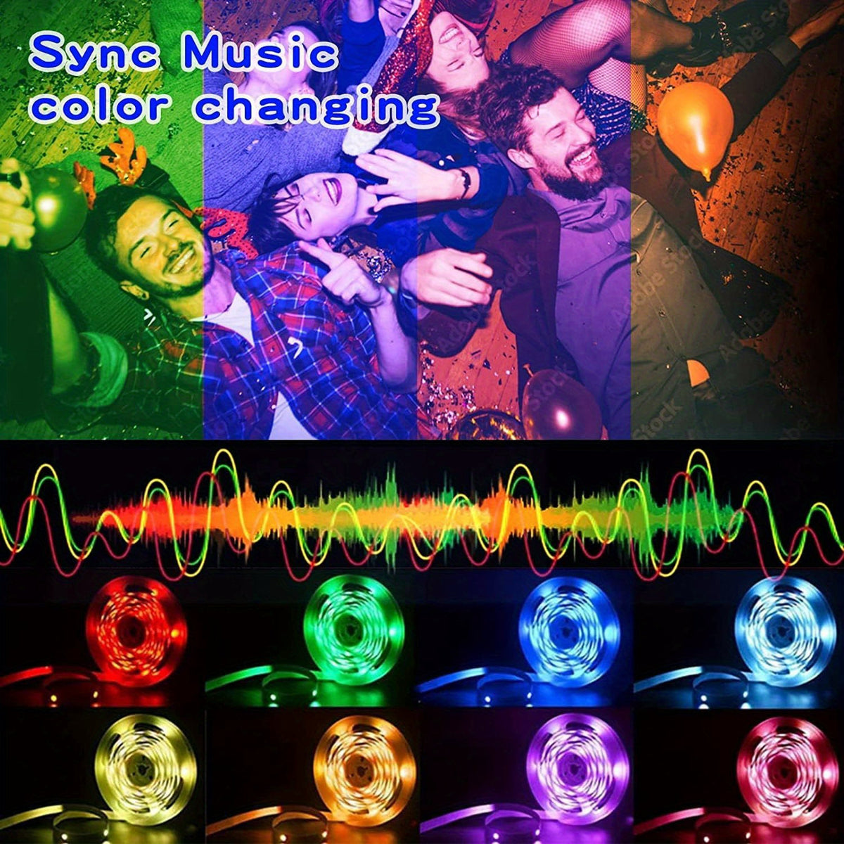 Music Sync LED Strip Lights, 200ft RGB Color Changing Kit with App and Remote Control, Timer and Two 30m Rolls for Bedroom and Party Decor