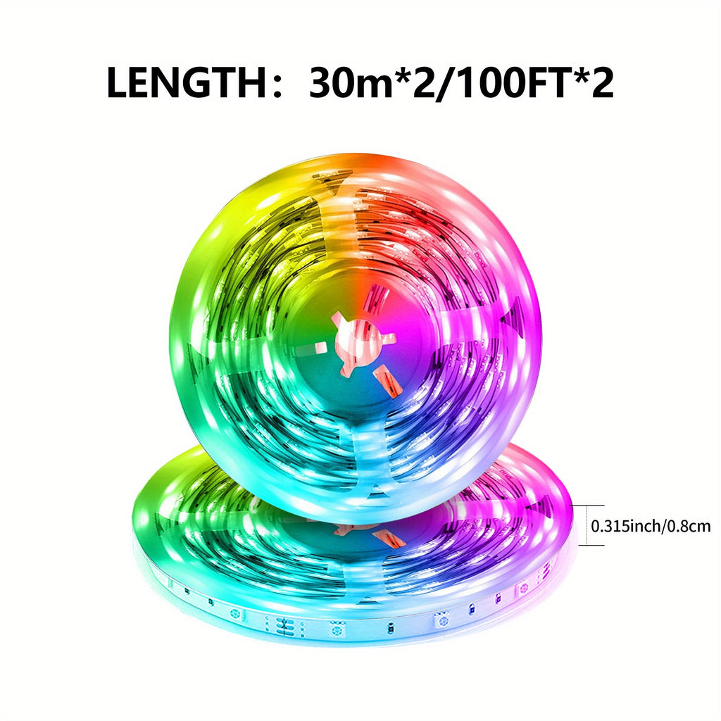 Music Sync LED Strip Lights, 200ft RGB Color Changing Kit with App and Remote Control, Timer and Two 30m Rolls for Bedroom and Party Decor