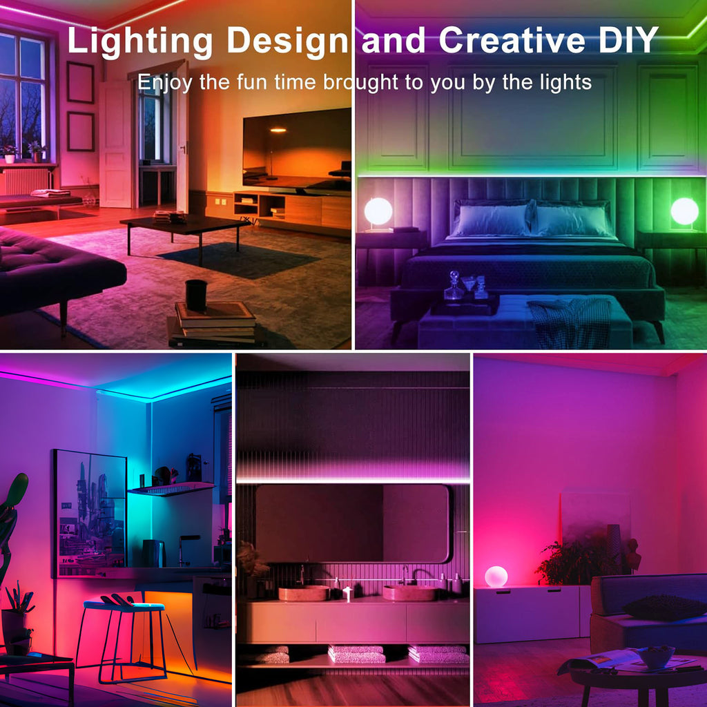 Music Sync LED Strip Lights, 200ft RGB Color Changing Kit with App and Remote Control, Timer and Two 30m Rolls for Bedroom and Party Decor