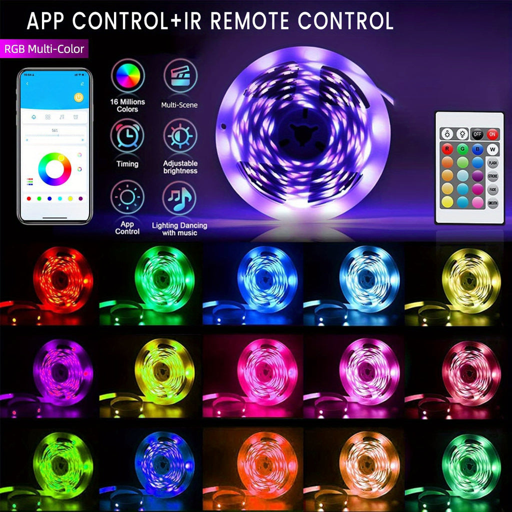 Music Sync LED Strip Lights, 200ft RGB Color Changing Kit with App and Remote Control, Timer and Two 30m Rolls for Bedroom and Party Decor