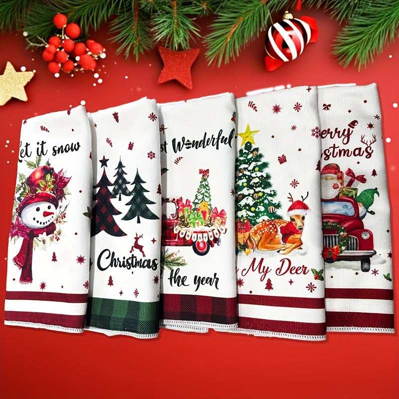 Microfiber Christmas Kitchen Towel, 15.75 x 23.62-Inch Seasonal Textile with Random Festive Patterns for Kitchen, Bathroom and Holiday Party Decor