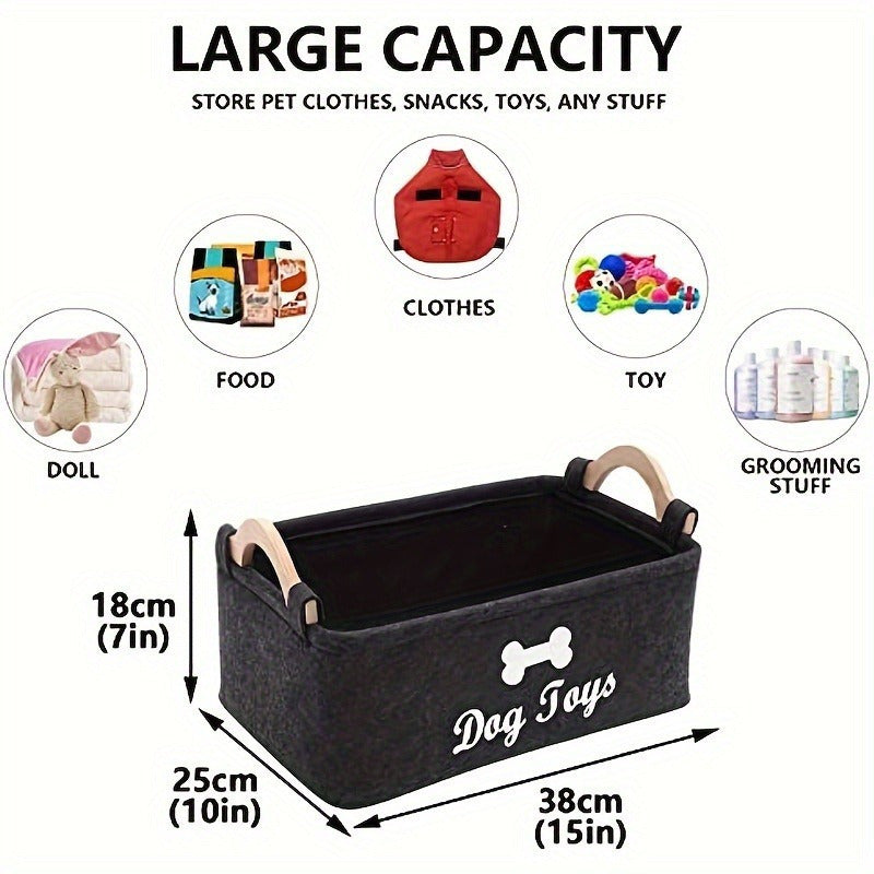 Felt Pet Toy Storage Box, Single Dog Toy Organizer for Keeping Play Accessories Together in Living Rooms, Pet Corners and Everyday Household Storage Areas