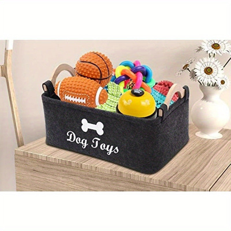 Felt Pet Toy Storage Box, Single Dog Toy Organizer for Keeping Play Accessories Together in Living Rooms, Pet Corners and Everyday Household Storage Areas