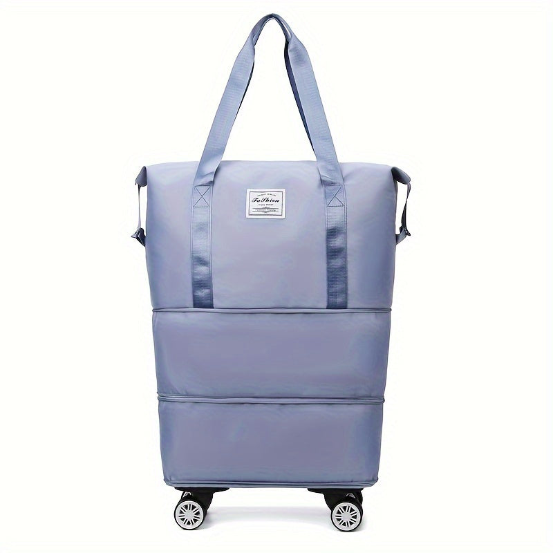 Wheeled Travel Storage Bag with Foldable Nylon Design, One-Piece Blue, Black, Pink or Purple Options for Vacation Clothing Packing and Home Organization