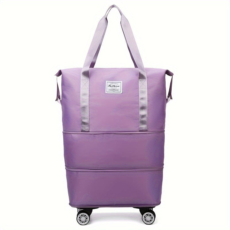 Wheeled Travel Storage Bag with Foldable Nylon Design, One-Piece Blue, Black, Pink or Purple Options for Vacation Clothing Packing and Home Organization