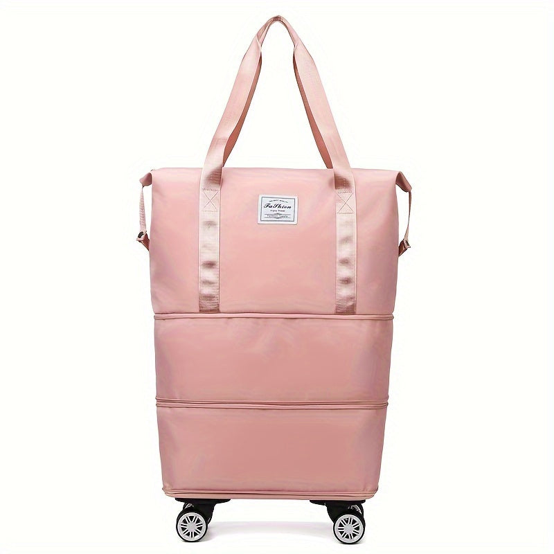 Wheeled Travel Storage Bag with Foldable Nylon Design, One-Piece Blue, Black, Pink or Purple Options for Vacation Clothing Packing and Home Organization