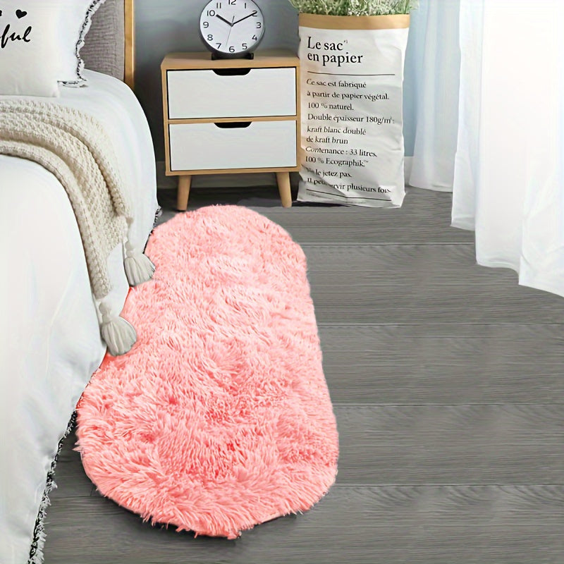 Oval Bedside Rug, Soft Bedroom Floor Accent in Blue, Gray, Apricot or Pink with 40 x 120 cm and 60 x 160 cm Options for Bedside Styling and Home Decor