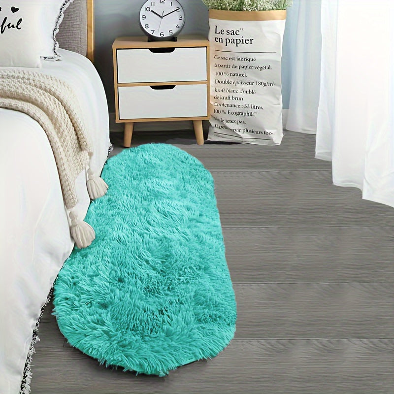 Oval Bedside Rug, Soft Bedroom Floor Accent in Blue, Gray, Apricot or Pink with 40 x 120 cm and 60 x 160 cm Options for Bedside Styling and Home Decor