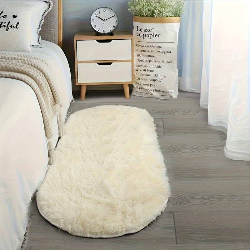 Oval Bedside Rug, Soft Bedroom Floor Accent in Blue, Gray, Apricot or Pink with 40 x 120 cm and 60 x 160 cm Options for Bedside Styling and Home Decor