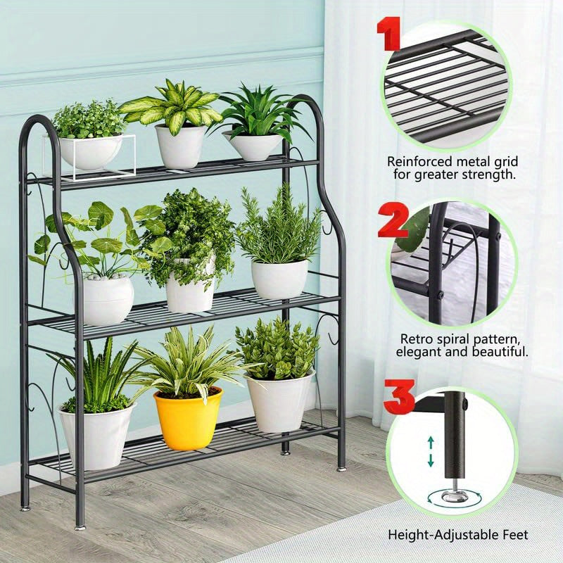 Tiered Metal Plant Stand by SUOERNUO, 3 or 4 Tier Iron Plant Shelf for Indoor and Outdoor Displays, Multipurpose Pot, Decor and Shoe Organizer