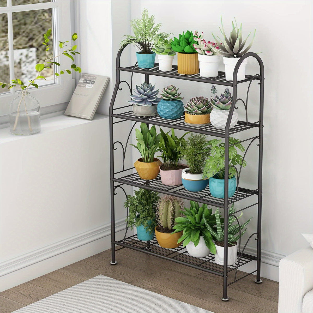 Tiered Metal Plant Stand by SUOERNUO, 3 or 4 Tier Iron Plant Shelf for Indoor and Outdoor Displays, Multipurpose Pot, Decor and Shoe Organizer