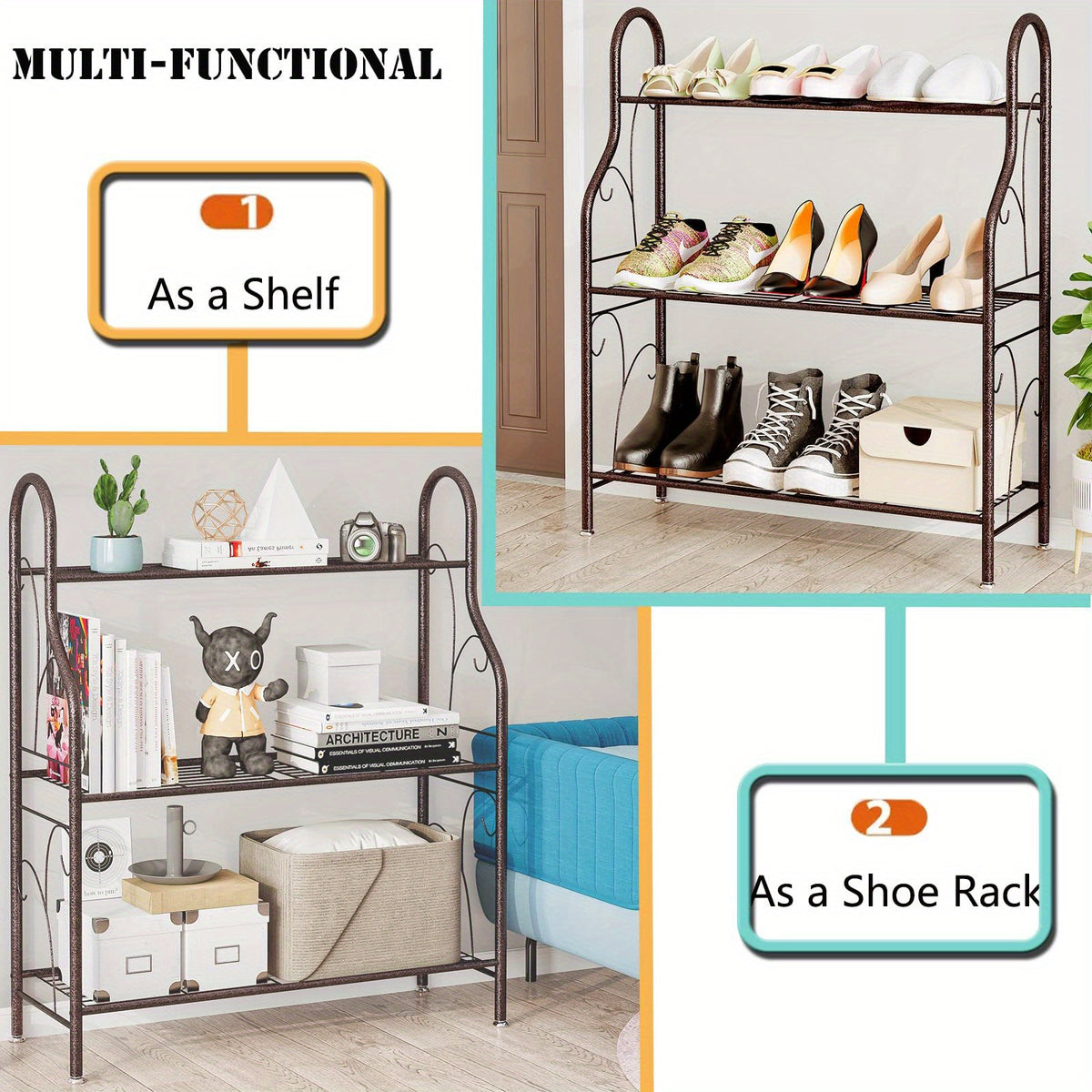 Tiered Metal Plant Stand by SUOERNUO, 3 or 4 Tier Iron Plant Shelf for Indoor and Outdoor Displays, Multipurpose Pot, Decor and Shoe Organizer