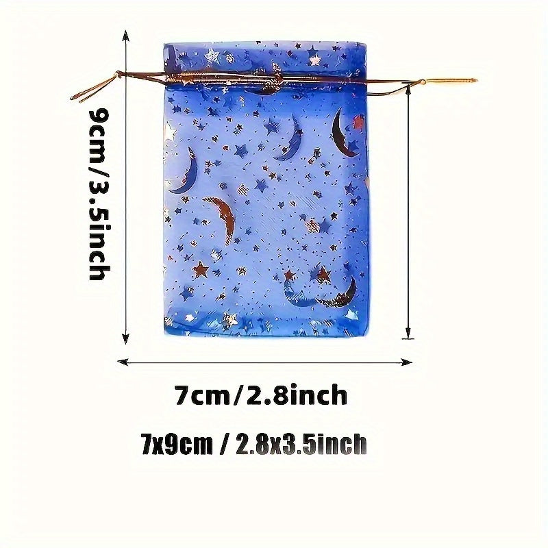 Organza Gift Bags 100-Pack with Moon and Star Design, 2.8 x 3.5 Inch Mixed Color Drawstring Pouches for Wedding Favors, Jewelry and Holiday Parties
