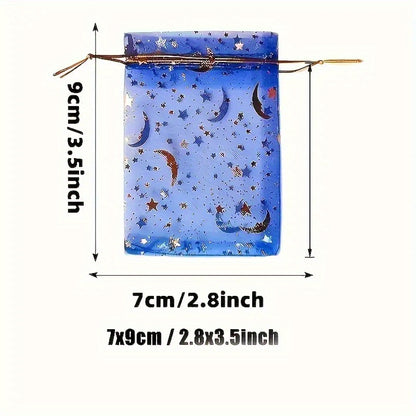 Organza Gift Bags 100-Pack with Moon and Star Design, 2.8 x 3.5 Inch Mixed Color Drawstring Pouches for Wedding Favors, Jewelry and Holiday Parties