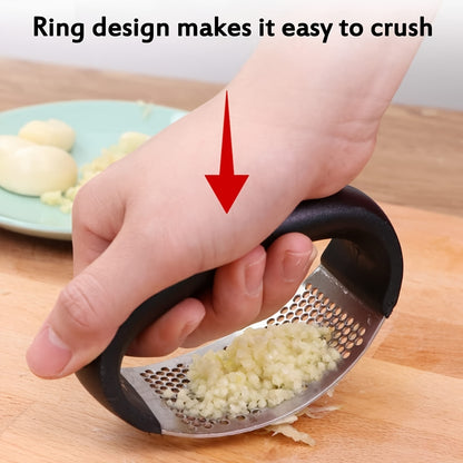 Stainless Steel Manual Garlic Press, Single-Piece Non-Electric Garlic Mince and Paste Preparation Tool for Homemade Sauces, Marinades and Everyday Cooking