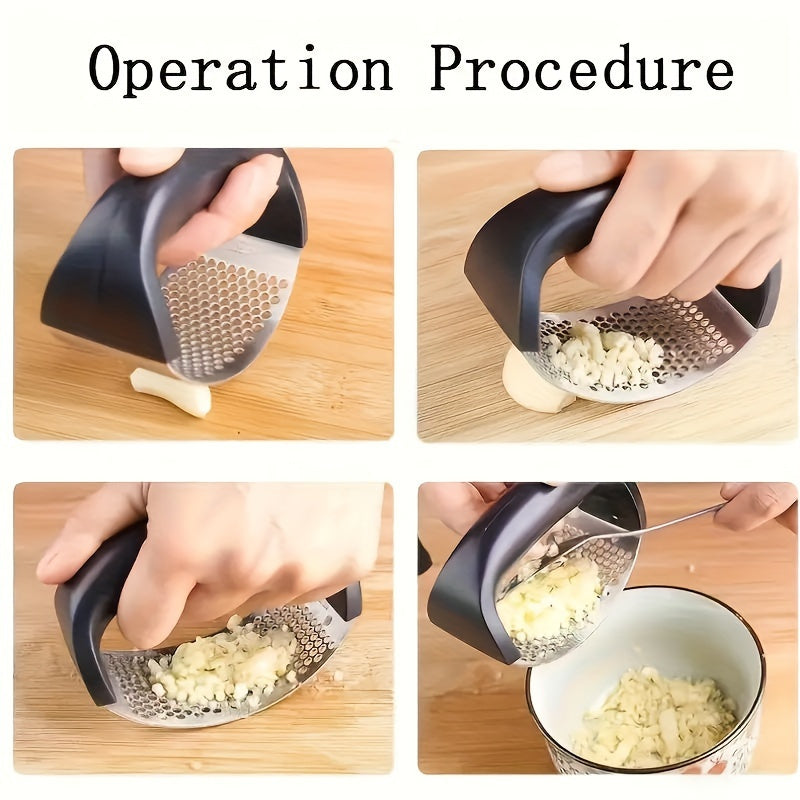 Stainless Steel Manual Garlic Press, Single-Piece Non-Electric Garlic Mince and Paste Preparation Tool for Homemade Sauces, Marinades and Everyday Cooking