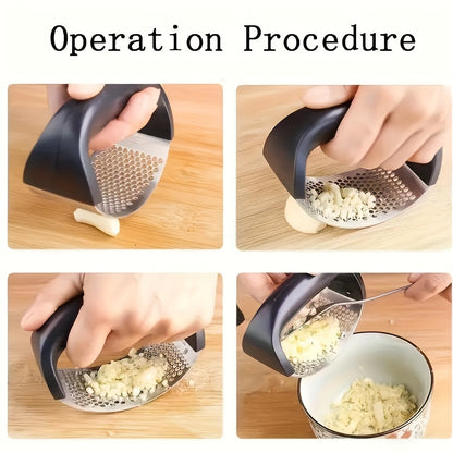 Stainless Steel Manual Garlic Press, Single-Piece Non-Electric Garlic Mince and Paste Preparation Tool for Homemade Sauces, Marinades and Everyday Cooking