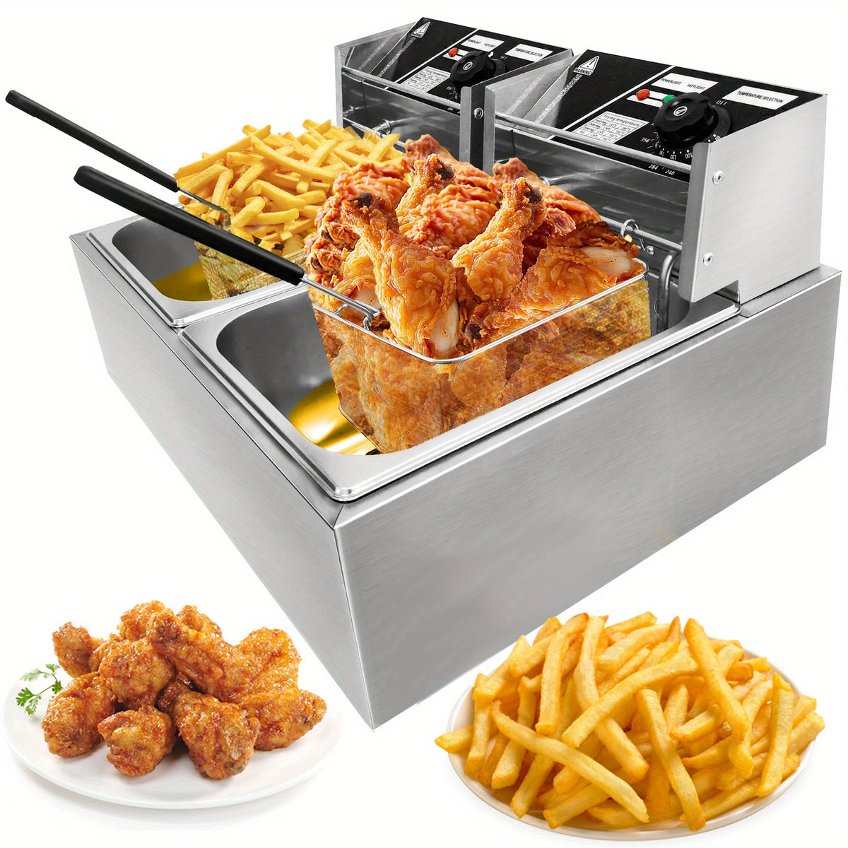 Commercial Electric Deep Fryer with Removable Tank and Lid, Stainless Steel Countertop Frying Appliance in Listed 12L Capacity for Kitchen Food Preparation