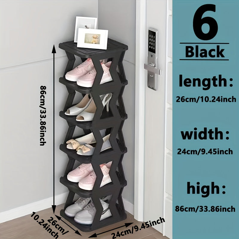 Narrow Shoe Rack in Black with Single-Row Six or Nine Layers, Vertical Footwear Storage Organizer for Indoor Entryways, Hallways, Bedrooms and Dorm Rooms