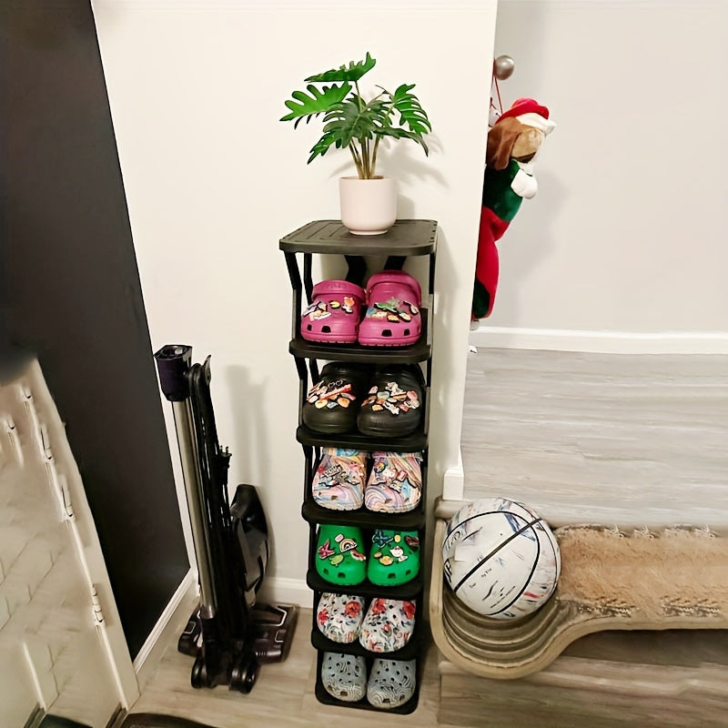 Narrow Shoe Rack in Black with Single-Row Six or Nine Layers, Vertical Footwear Storage Organizer for Indoor Entryways, Hallways, Bedrooms and Dorm Rooms