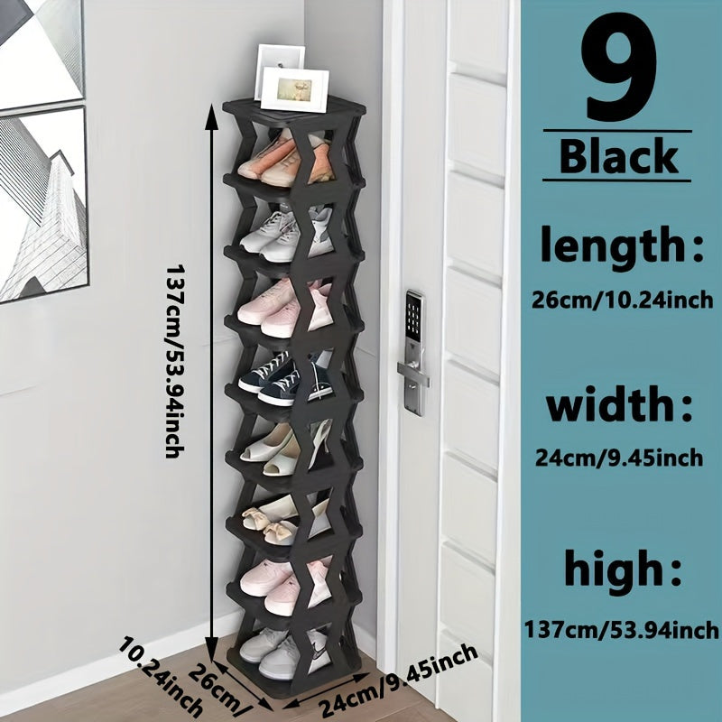 Narrow Shoe Rack in Black with Single-Row Six or Nine Layers, Vertical Footwear Storage Organizer for Indoor Entryways, Hallways, Bedrooms and Dorm Rooms