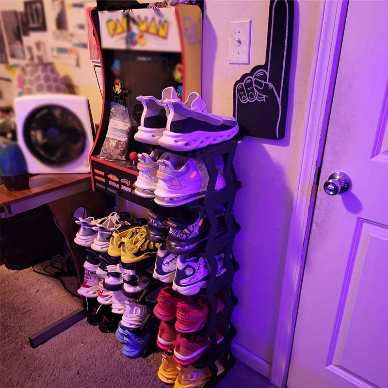 Narrow Shoe Rack in Black with Single-Row Six or Nine Layers, Vertical Footwear Storage Organizer for Indoor Entryways, Hallways, Bedrooms and Dorm Rooms
