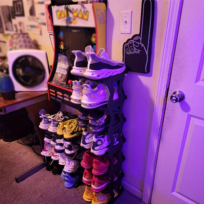 Narrow Shoe Rack in Black with Single-Row Six or Nine Layers, Vertical Footwear Storage Organizer for Indoor Entryways, Hallways, Bedrooms and Dorm Rooms