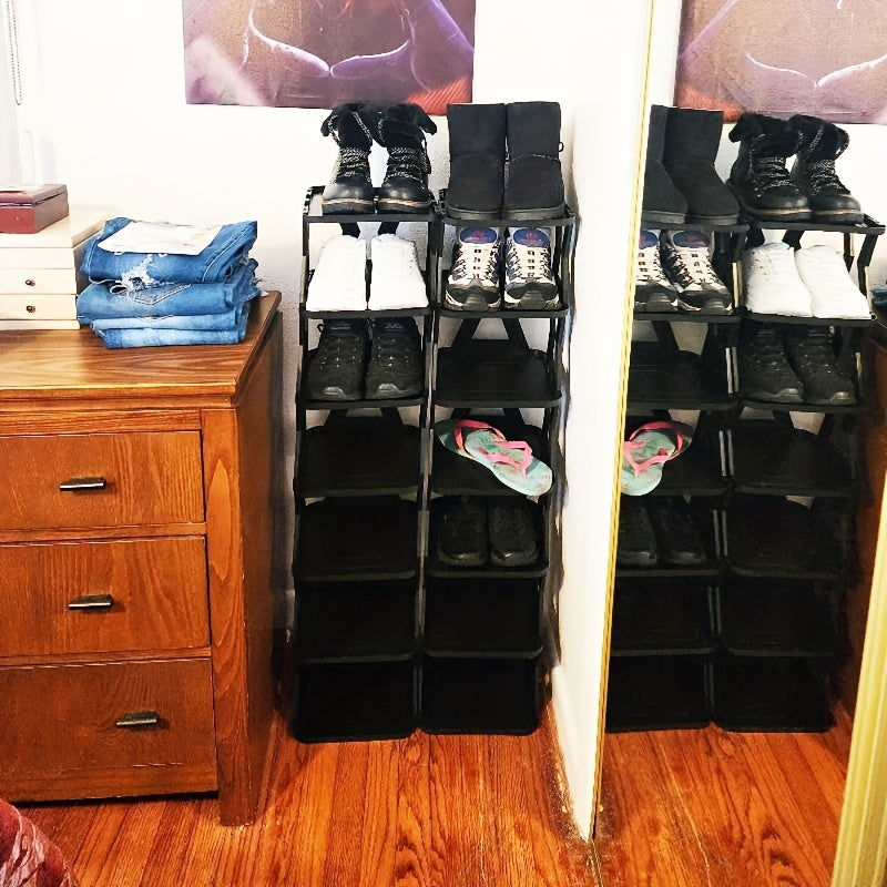 Narrow Shoe Rack in Black with Single-Row Six or Nine Layers, Vertical Footwear Storage Organizer for Indoor Entryways, Hallways, Bedrooms and Dorm Rooms