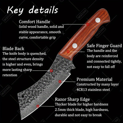 Three Piece Chef Knife Set with Listed 5Cr15MoV Stainless Steel Blades and Hammered Texture for Meat, Fish, Vegetable Preparation and Backyard BBQ Cooking