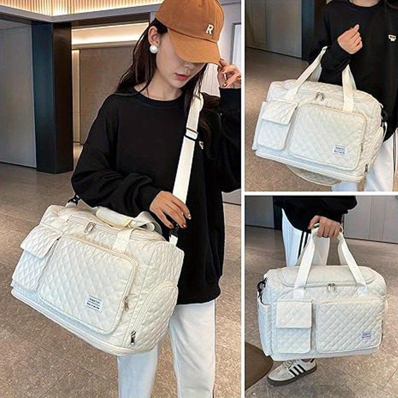 Women's Weekender Bag with Shoe Compartment and Expandable Toiletry Bag, Oxford Fabric Overnight Travel Duffel for Gym, Hospital Packing and Business Trips