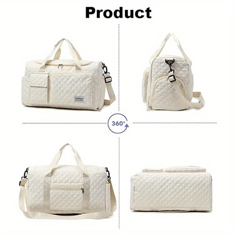 Women's Weekender Bag with Shoe Compartment and Expandable Toiletry Bag, Oxford Fabric Overnight Travel Duffel for Gym, Hospital Packing and Business Trips