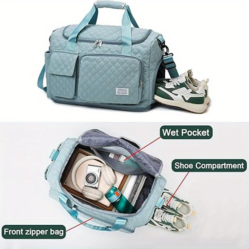 Women's Weekender Bag with Shoe Compartment and Expandable Toiletry Bag, Oxford Fabric Overnight Travel Duffel for Gym, Hospital Packing and Business Trips