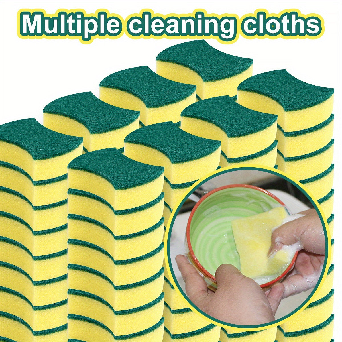 Cleaning Sponges 10-Pack with Double-Sided Polyurethane Design, Household Scrubbing Pads for Compatible Kitchen, Bathroom and Everyday Surface Cleanup