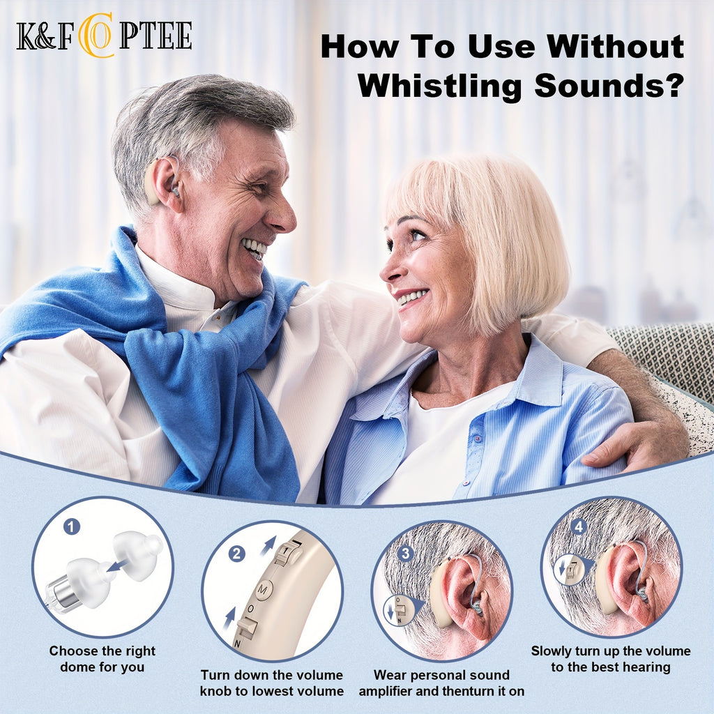 Rechargeable Behind-the-Ear Hearing Aids by K&FCOPTEE in Brown, Listed Pair with Three Frequency Modes, Four Volume Levels, Six Domes and Two USB Cables