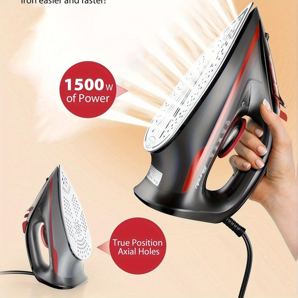 Ceramic Soleplate Steam Iron by Sundu, 1500W Red Clothes Iron with Thermostat Dial, Self-Cleaning and Auto-Off, 11.83oz Capacity Option for Home Garment Care