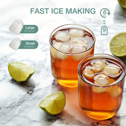 Compact Bullet Ice Maker, 9 Cubes in 6 Minutes and 26.5 lbs Daily Output, Self-Cleaning Ice Machine with Basket and Scoop for Home, Parties and RV Use