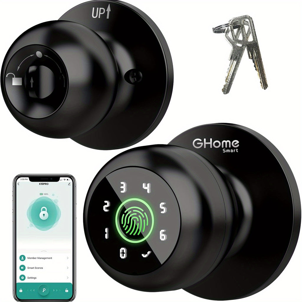 GHome Smart Door Knob Lock with Listed Fingerprint, Keypad and App Features, K20, K10, K02A and PRO Model Options for Compatible Door Access Setups